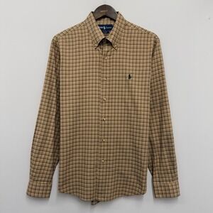 Ralph Lauren Blue Label Custom Fit Plaid Long Sleeve Shirt Caramel Hunter Grn L